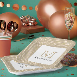 Plato De Papel Monograma Elegante Minimalista Moderno de Oro