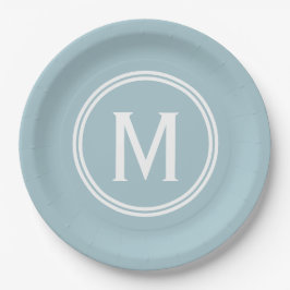 Plato De Papel Monograma enmarcado de un Personalizado azul en po
