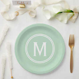 Plato De Papel Monograma enmarcado redondo de Personalizado verde