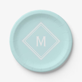 Plato De Papel Monograma estilo moderno estilo Robin's Egg Blue P