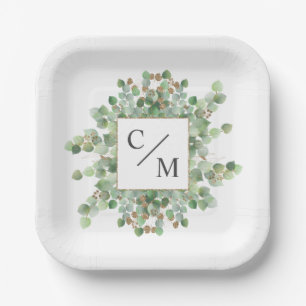 Plato De Papel Monograma Eucalyptus Doce Brownies