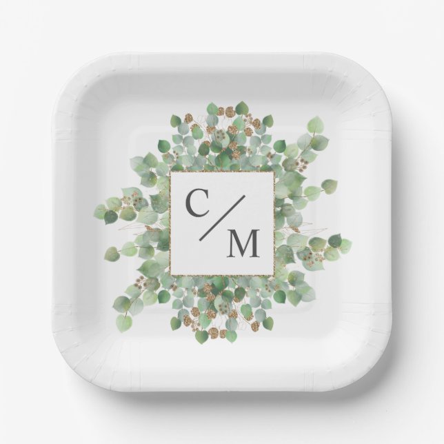 Plato De Papel Monograma Eucalyptus Doce Brownies (Anverso)