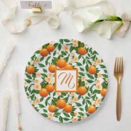 Plato De Papel Monograma Flor de Naranjo de Valencia