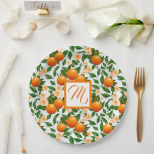 Plato De Papel Monograma Flor de Naranjo de Valencia