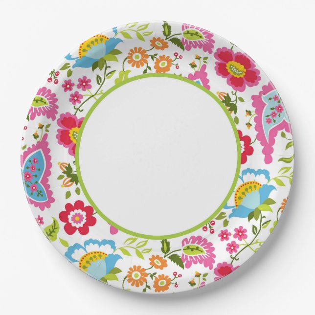 Plato De Papel Monograma Floral (Anverso)