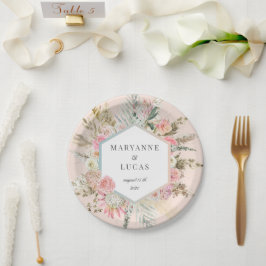 Plato De Papel Monograma floral bohemio elegante