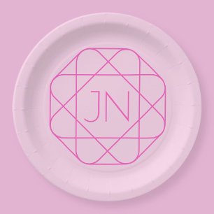 Plato De Papel Monograma Genial, Estilo de Logo de Moda   Rosa y 
