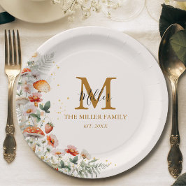 Plato De Papel Monograma Hongos Forestales Flores Botánicas Flora