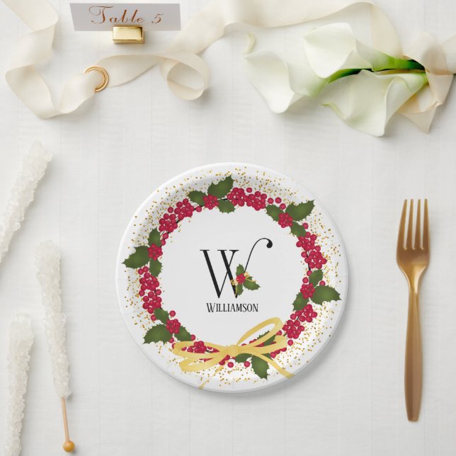 Plato De Papel Monograma inicial W de vacaciones personalizado (Boda)