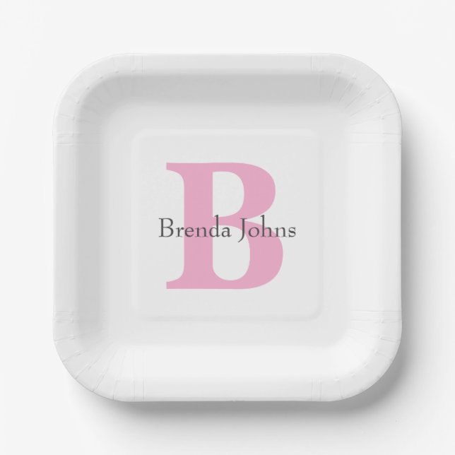 Plato De Papel Monograma Iniciales Baby Shower Nombre personaliza (Anverso)