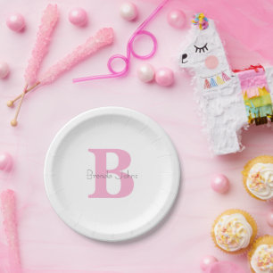 Plato De Papel Monograma Iniciales Baby Shower Nombre personaliza