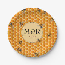 Monograma Iniciales Honeycomb Abejas Oro