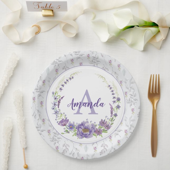 Plato De Papel Monograma - letra A, personalizado (Boda)