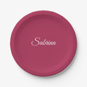 Plato De Papel Monograma minimalista rosa cereza