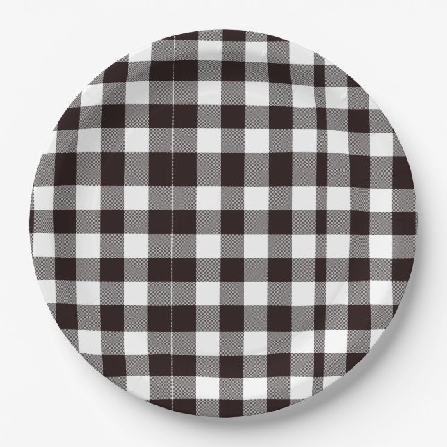 Plato De Papel Monograma Moda Rústica Marrón y blanco (Anverso)