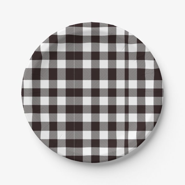 Plato De Papel Monograma Moda Rústica Marrón y blanco (Anverso)