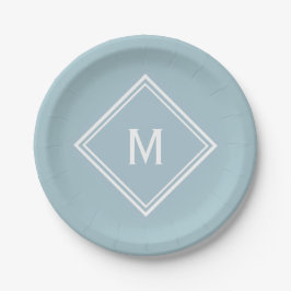 Plato De Papel Monograma moderno con Personalizado azul en polvo