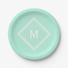 Plato De Papel Monograma moderno de Personalizado verde de menta