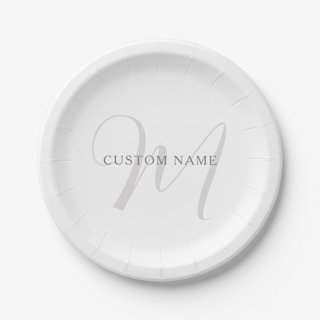 Plato De Papel Monograma moderno elegante | Gris y blanco (editab (Anverso)