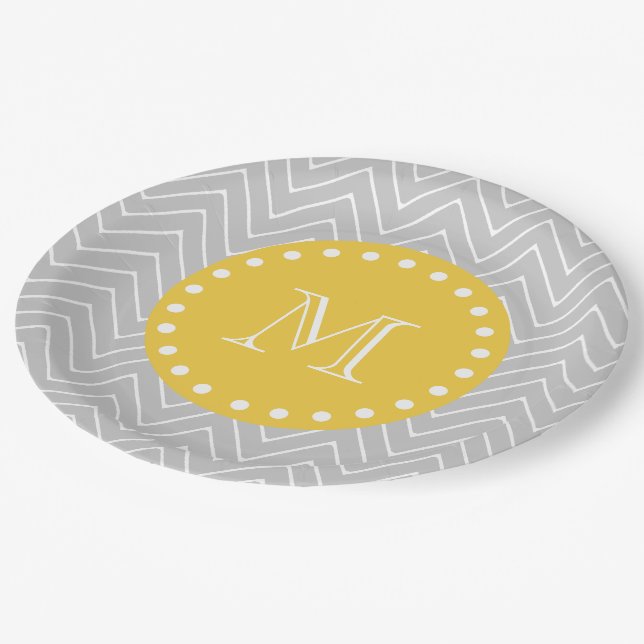 Plato De Papel Monograma moderno gris y amarillo del (Angular)