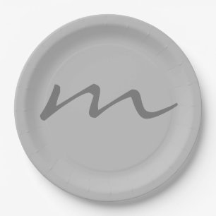 Plato De Papel Monograma moderno profesional gris