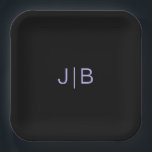 Plato De Papel  Monograma moderno simple negro, lavanda<br><div class="desc">Monograma moderno simple negro y lavanda personalizable, el plato de papel es perfecto para boda, aniversario, despedida de soltera, etc. Celebre con estilo lujoso con esta elegante colección negra y rosa, añadirá un toque impresionante a su hogar. Agregue su foto favorita para darle un toque personalizado. Parte de esta colección...</div>