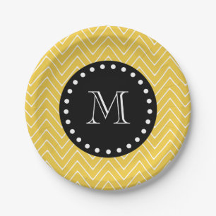 Plato De Papel Monograma negro amarillo del modelo el de