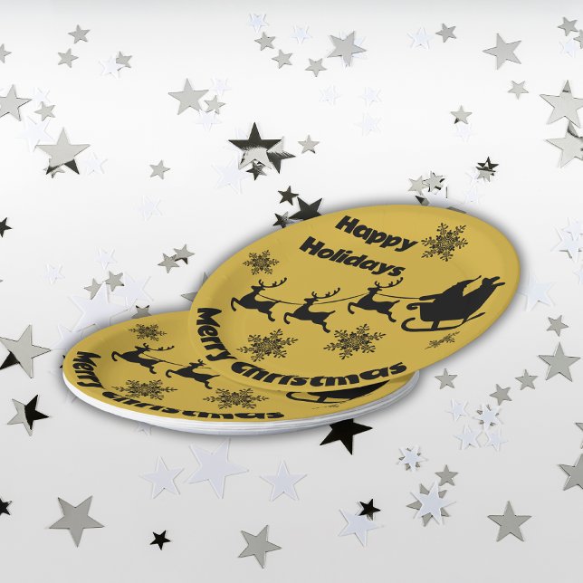 Plato De Papel Monograma negro sobre oro Feliz Navidad | (Subido por el creador)