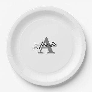 Plato De Papel Monograma Nombre inicial elegante personalizado bl