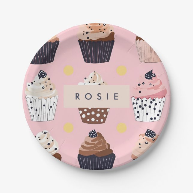 Plato De Papel Monograma pastel dulce personalizado (Anverso)