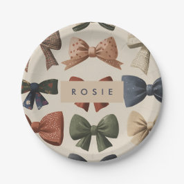 Plato De Papel Monograma Patrón de reverso retro personalizado