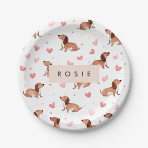 Plato De Papel Monograma Perro Cute Dachshund Personalizado