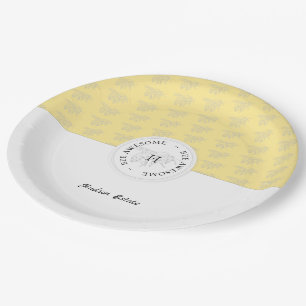 Plato De Papel Monograma personalizado de abeja plateada