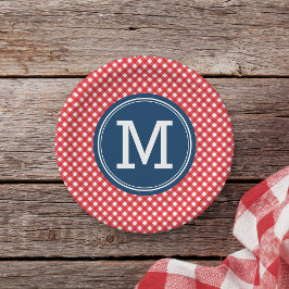 Plato De Papel Monograma personalizado de Country Picnic Red Ging