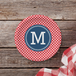 Plato De Papel Monograma personalizado de Country Picnic Red Ging