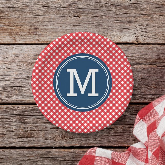 Plato De Papel Monograma personalizado de Country Picnic Red Ging (Subido por el creador)