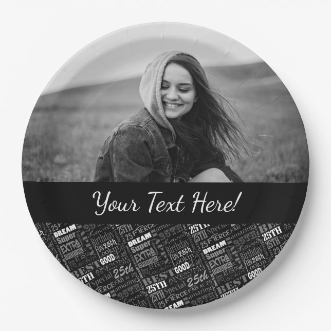 Plato De Papel Monograma personalizado de fiesta de cumpleaños nú (Anverso)