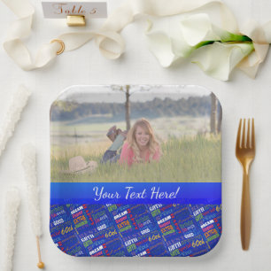 Plato De Papel Monograma personalizado de fiesta de cumpleaños nú