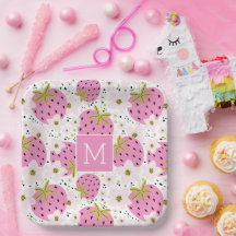 Monograma Personalizado de fresas rosadas