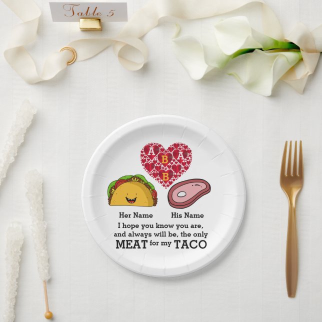 Plato De Papel Monograma personalizado de tacos y amantes de la c (Boda)