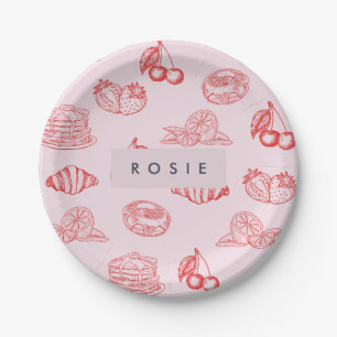 Plato De Papel Monograma personalizado Encantadora Fresa de Cerez