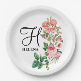 Plato De Papel Monograma Personalizado Floral Botánico Vintage