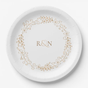 Plato De Papel Monograma Personalizado Moderno Guirnalda de Laure