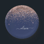 Plato De Papel Monograma Purpurina azul de la marina de oro rosa<br><div class="desc">Oro Rosa - Nombre del Monograma del Purpurina de la escoba azul de la Marina y rosa de Rubor y placas Fiestas iniciales. Esto hace que el dulce perfecto cumpleaños 16, boda, ducha de novia, aniversario, ducha de bebé o fiesta de soltera sea regalo para alguien que ama el lujo...</div>