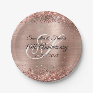 Plato De Papel Monograma Purpurinoso Rosa Relieve metalizado dora