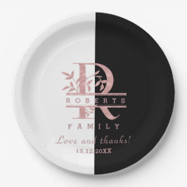 Plato De Papel Monograma R Rosa moderno Personalizado dividido en