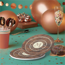 Monograma rústico de corazón Boda en nogal oscuro