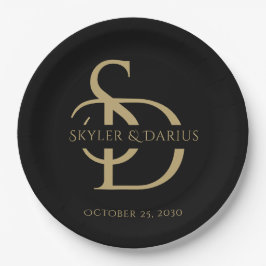 Plato De Papel Monograma simple Boda personalizado con nombre