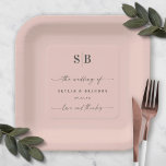 Plato De Papel Monograma simple de Boda rosa claro de color sólid<br><div class="desc">Sencilla recepción de color sólido Boda rosa claro Monograma placas de papel personalizadas. Este moderno boda o cualquier evento El diseño de la placa de papel es sencillo y mínimo, con un color de fondo sólido y de moda característicos tipos de letra de caligrafía. Se muestra en la nueva paleta...</div>