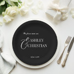 Plato De Papel Monograma simple y elegante en blanco y negro impr<br><div class="desc">Blanco y negro elegante simple boda minimalista monograma placa de papel impreso plantilla nombres de novios bodas placas decoración personalizada de vajilla</div>